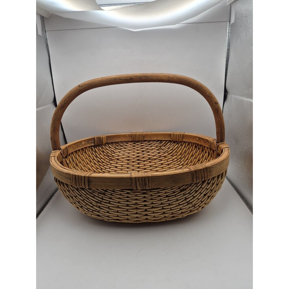 Hand Woven Willow Reed Chinese Rice Style Wicker Basket Large Oval